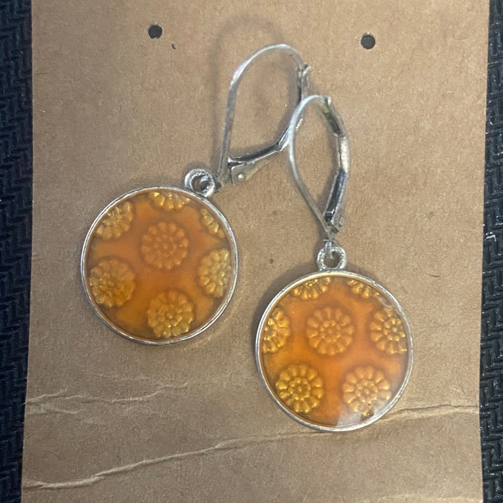 Orange Floral Dangle Earrings